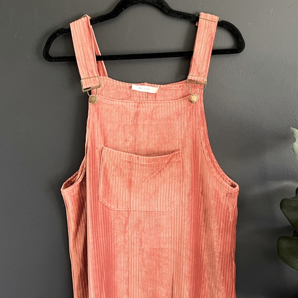 Nic & Jo Peach Apricot Velour Corduroy Jumper Overall Dress S - Picture 3 of 11